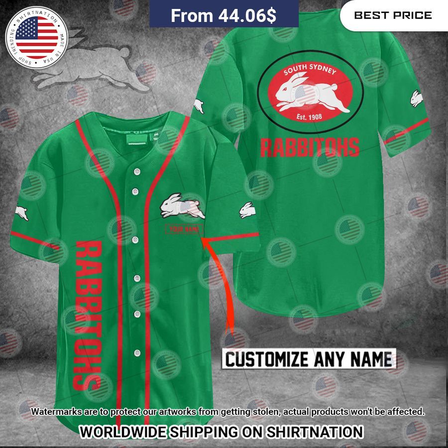 South Sydney Rabbitohs Custom Name Baseball Jersey