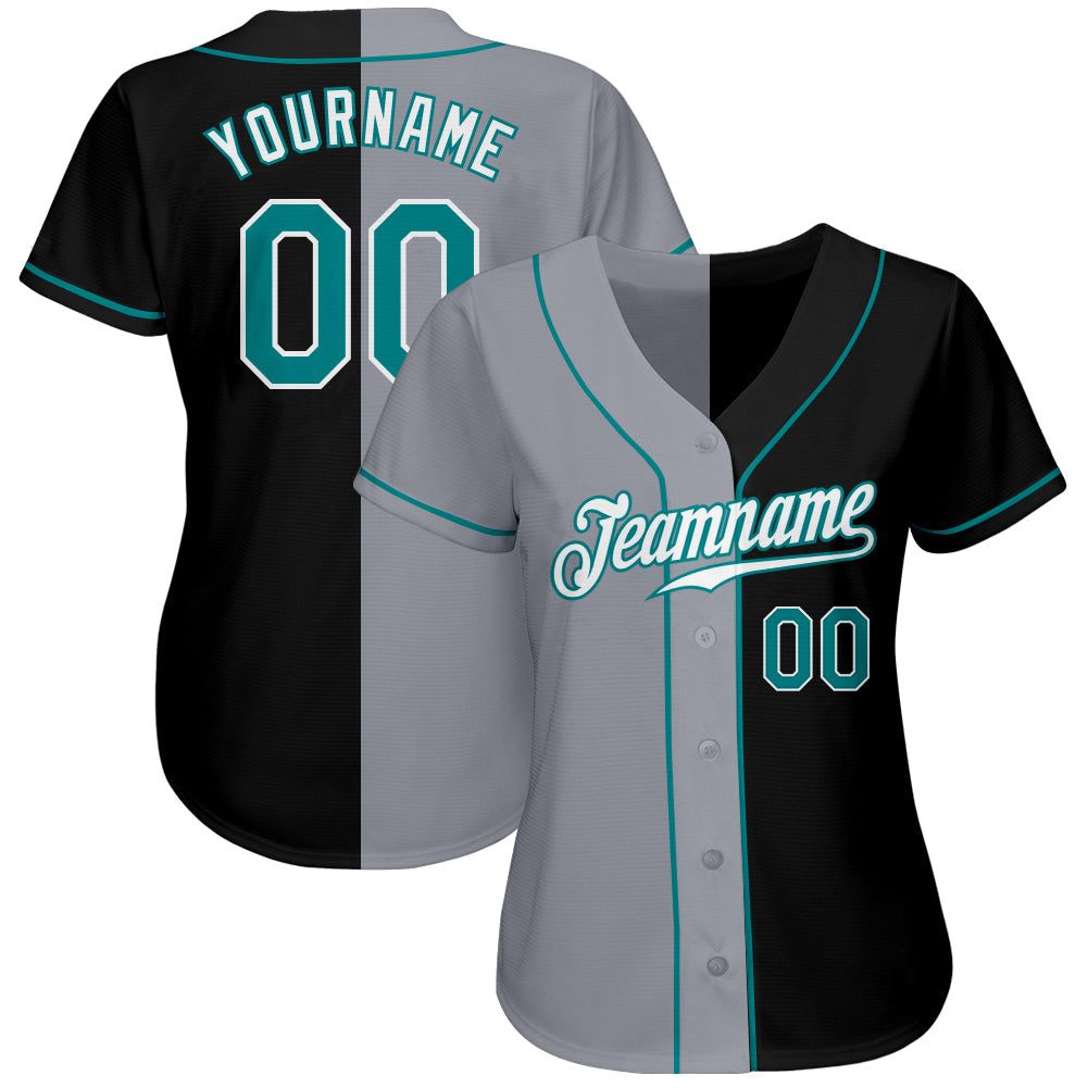 Custom Black Teal-Gray Authentic Split Fashion Baseball Jersey T-Shirts, Hoodie, Sweatshirt | WearSparks.com (Image 2)