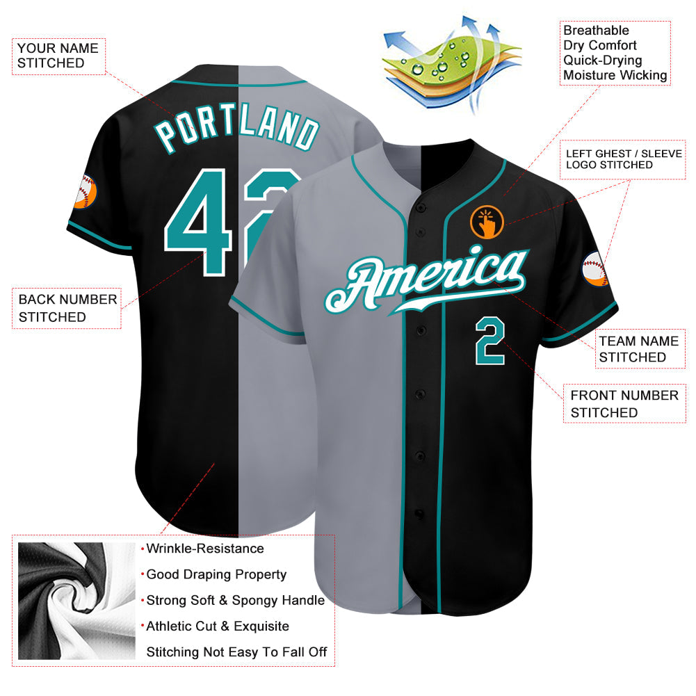Custom Black Teal-Gray Authentic Split Fashion Baseball Jersey T-Shirts, Hoodie, Sweatshirt | WearSparks.com (Image 3)