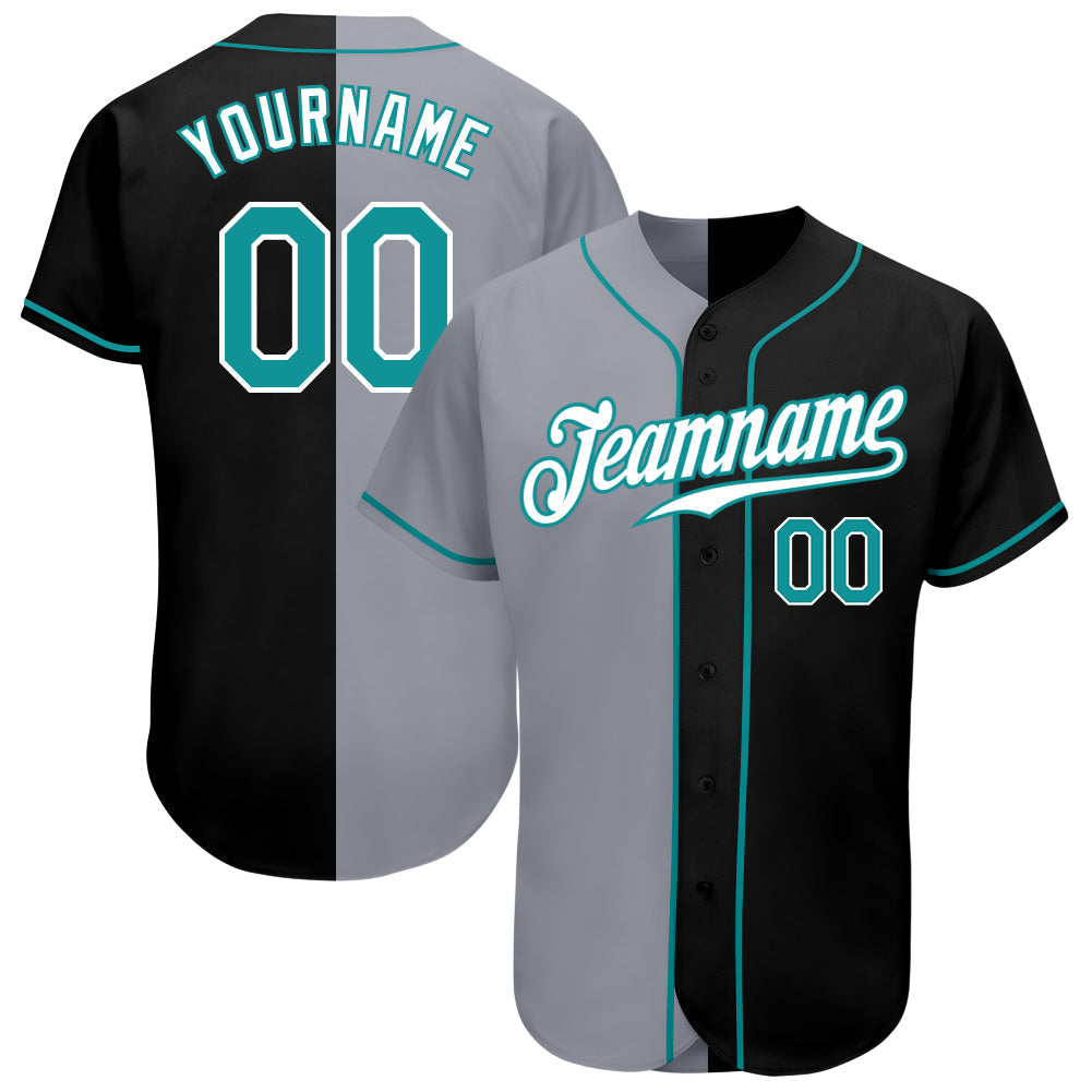 Custom Black Teal-Gray Authentic Split Fashion Baseball Jersey T-Shirts, Hoodie, Sweatshirt | WearSparks.com (Image 1)