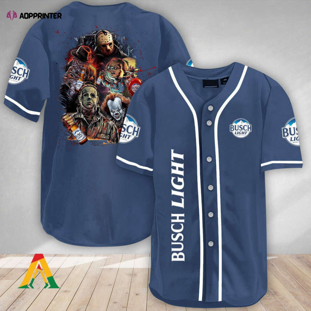 Spooky Halloween Horror Characters Busch Light Baseball Jersey: Embrace the Spirit!