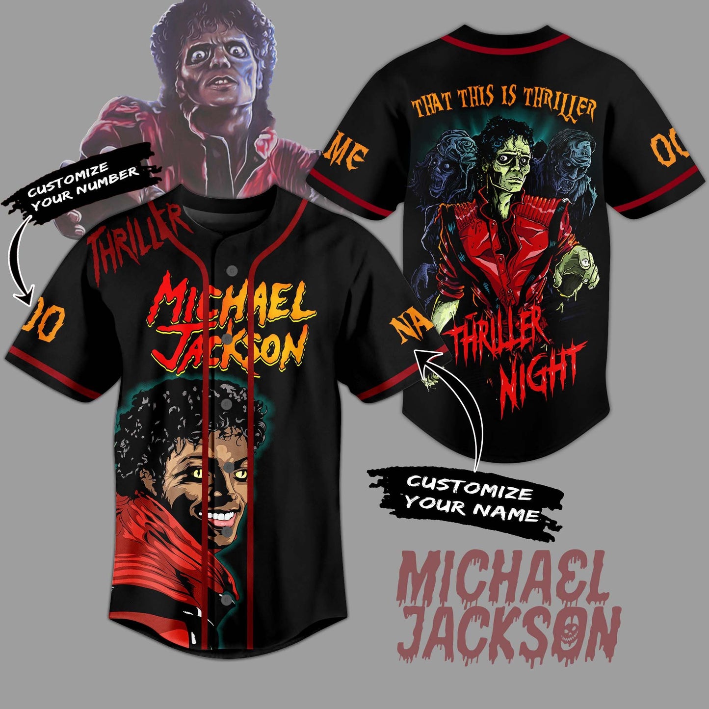 Spooky Michael Jackson Music Halloween Style Baseball Jersey T-Shirts, Hoodie, Sweatshirt | WearSparks.com (Image 1)