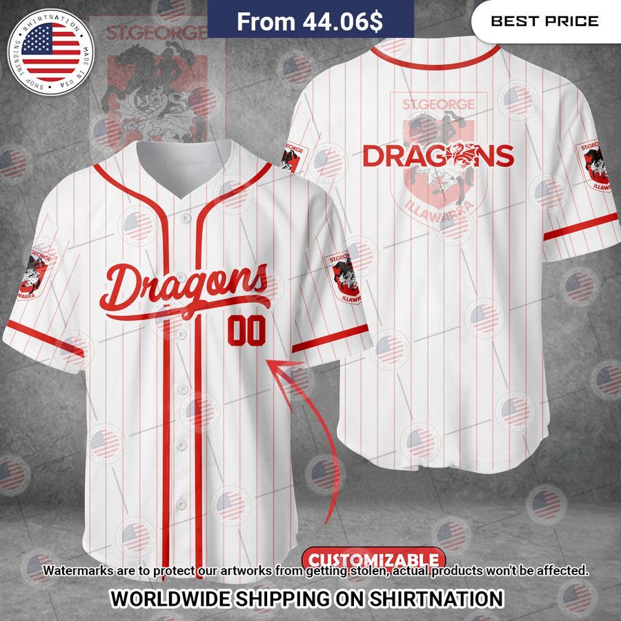 St George Illawarra Dragons Custom Baseball Jersey