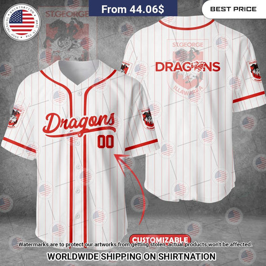 St George Illawarra Dragons Custom Baseball Jersey