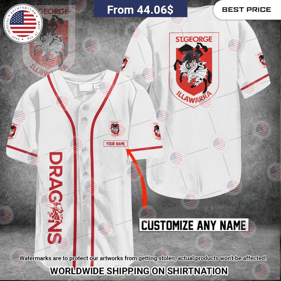 St George Illawarra Dragons Custom Name Baseball Jersey