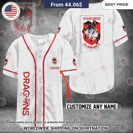 St George Illawarra Dragons Custom Name Baseball Jersey