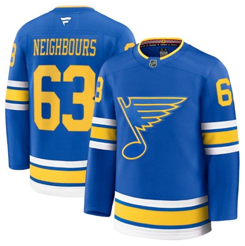 st. louis blues #63 jake neighbours home premium jersey - blue