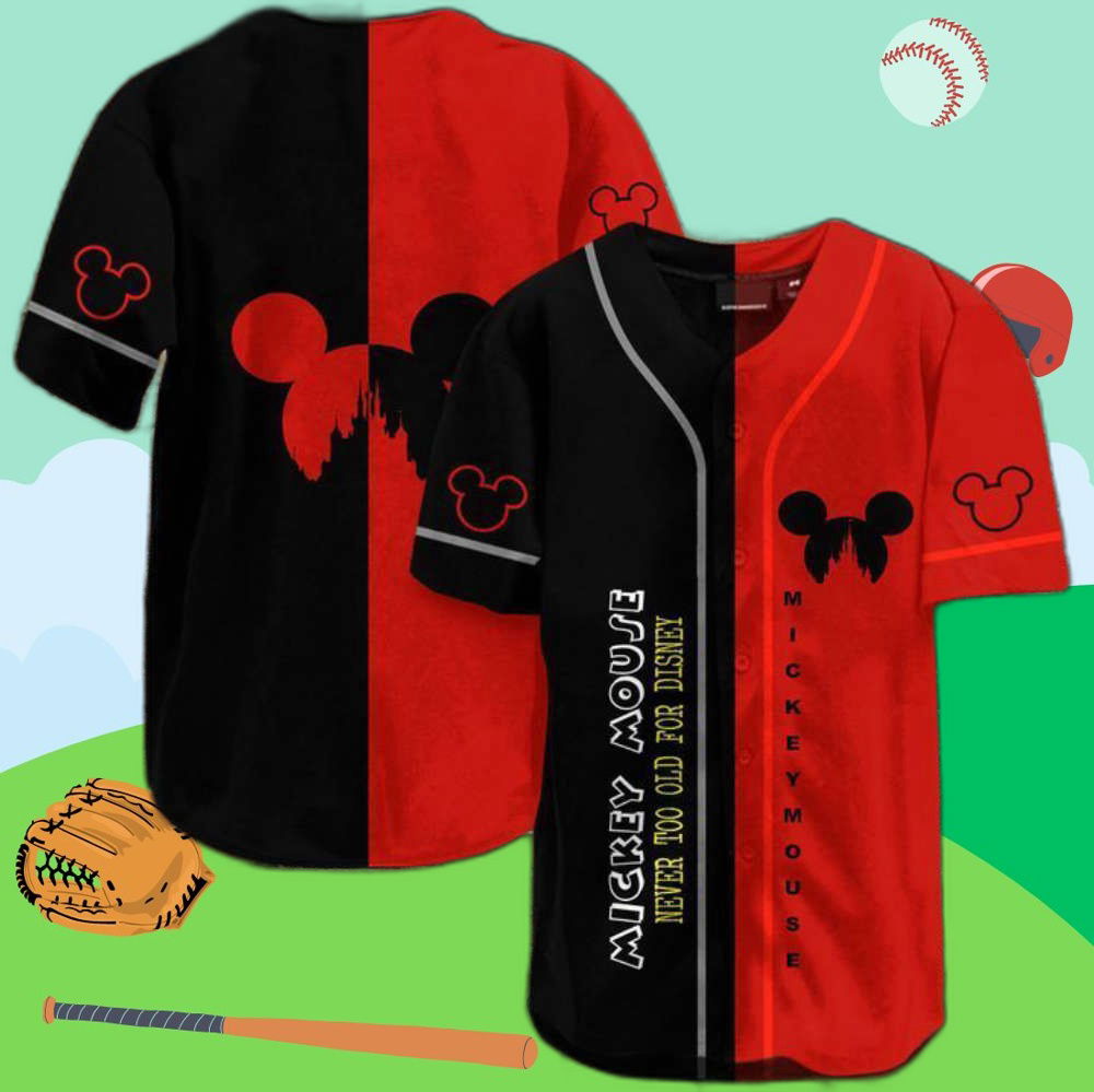 Stay Forever Young with the Never Too Old Mouse Baseball Jersey - Aopprinter T-Shirts, Hoodie, Sweatshirt (Image 1)