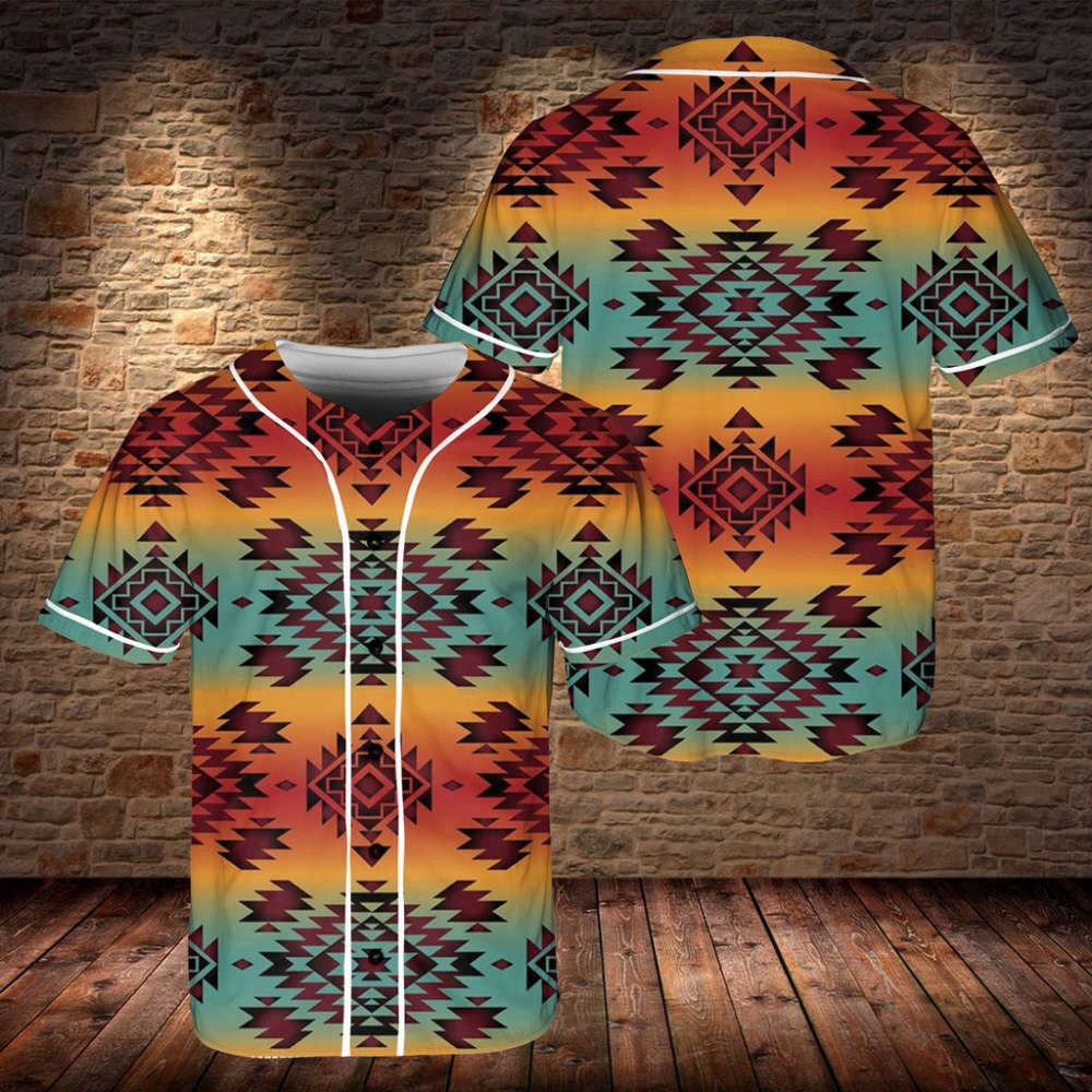 Stylish Blue Orange Pattern Baseball Jersey for Native Athletes