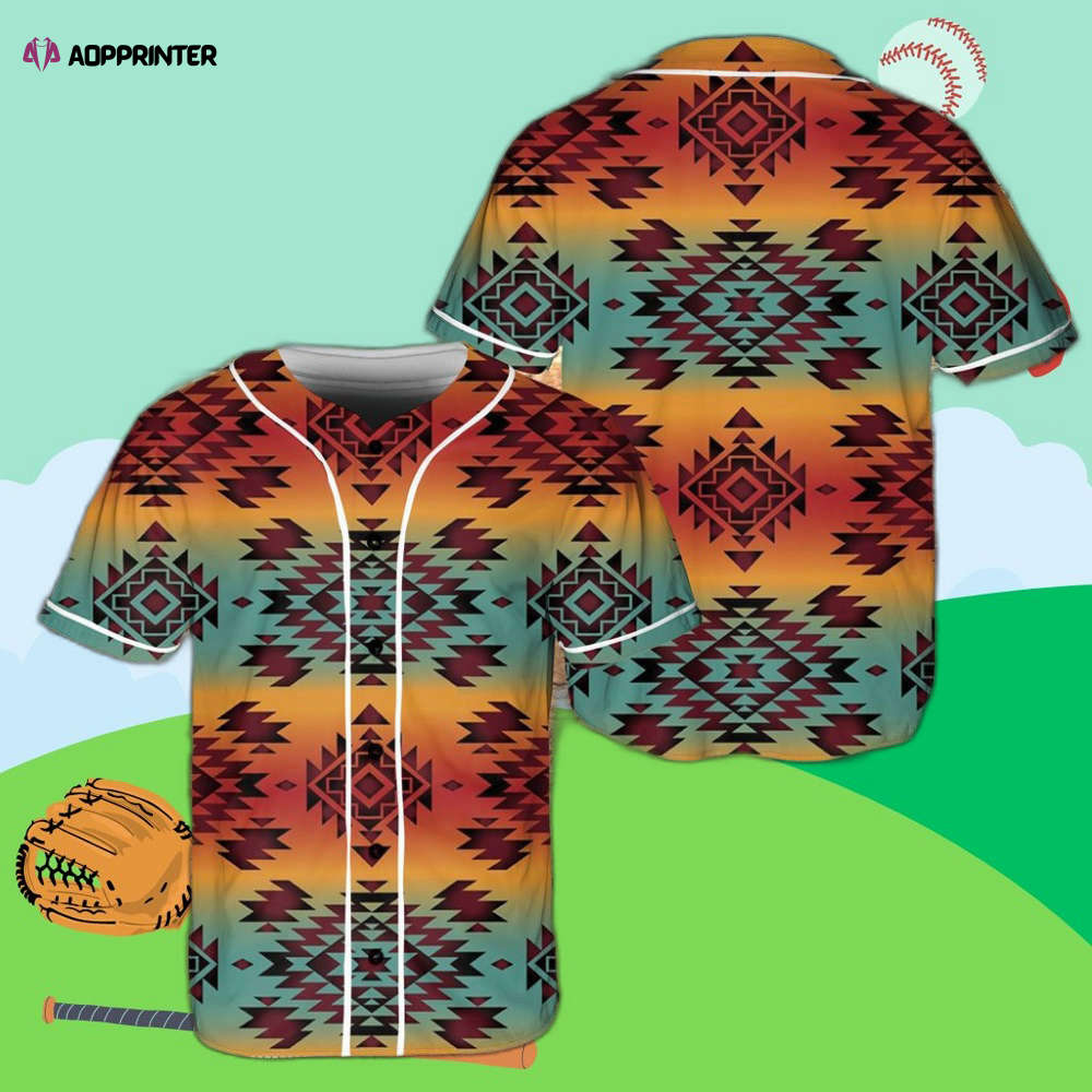 Stylish Blue Orange Pattern Baseball Jersey for Native Athletes
