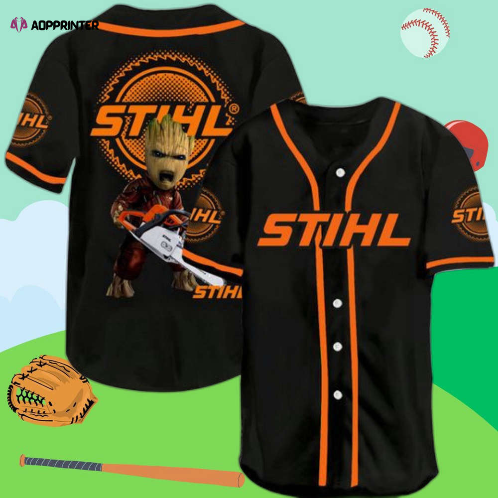 Stylish Groot Stihl Chainsaw Baseball Jersey – Perfect Blend of Sporty and Powerful Design