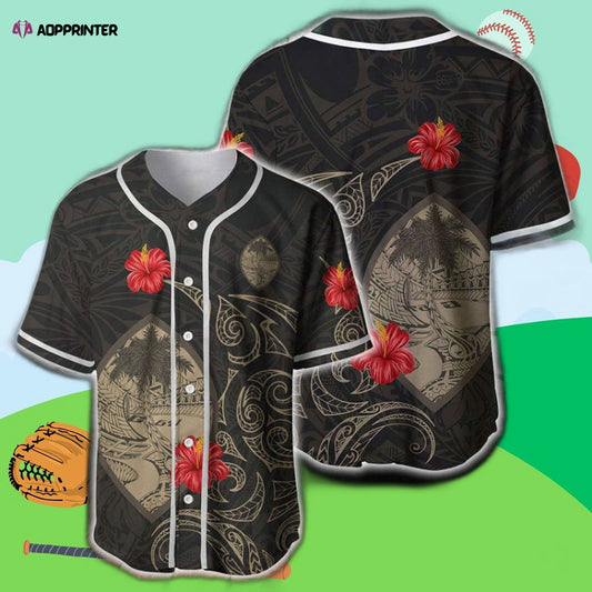 Stylish Guam Hibiscus Tattoo Baseball Jersey – Trendy Design for Sports Enthusiasts