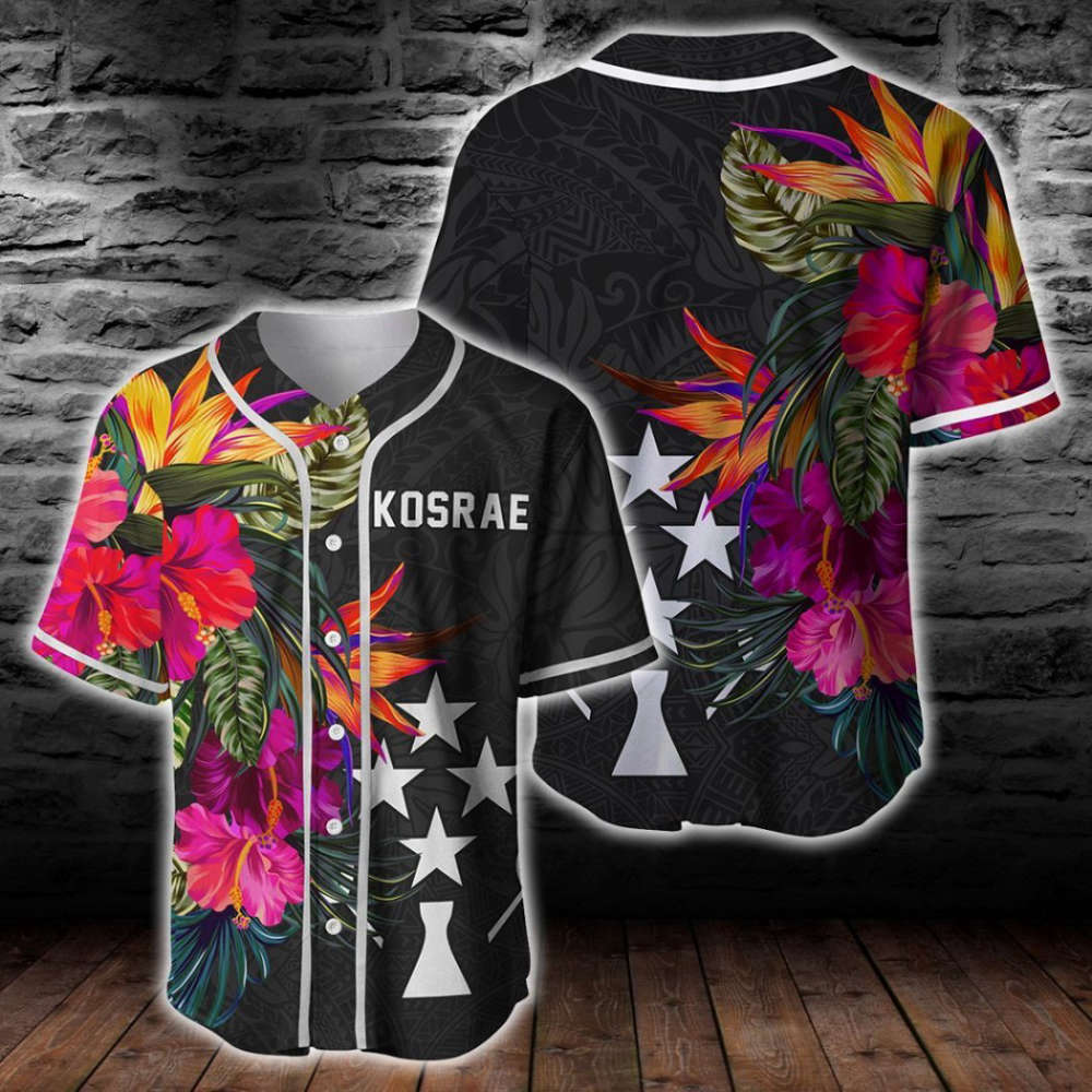 Stylish Kosrae Micronesian Hibiscus Baseball Jersey: Unique Design for Sports Enthusiasts