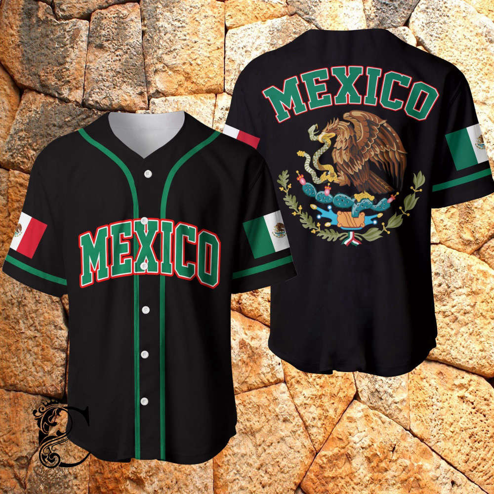 Stylish Mexico Eagle Baseball Jersey – Black Simple Design