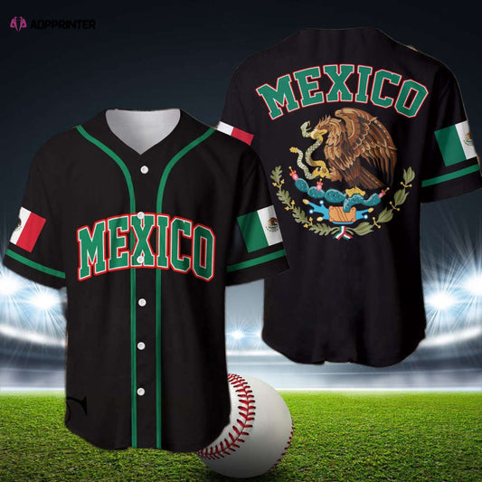 Stylish Mexico Eagle Baseball Jersey – Black Simple Design