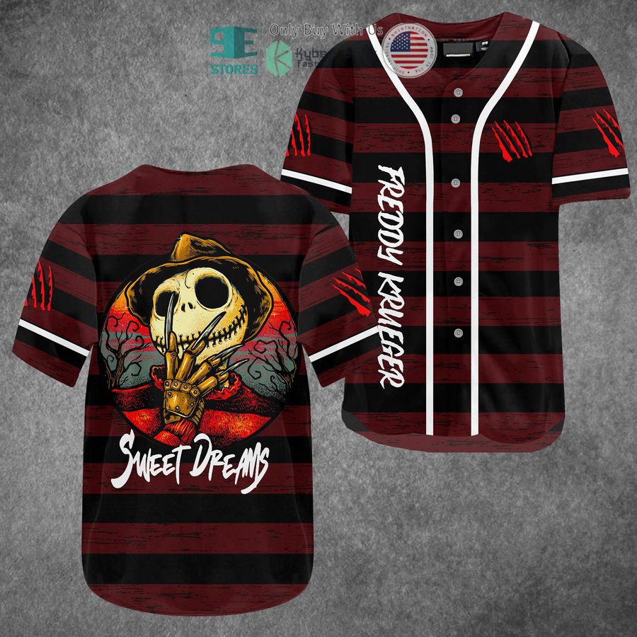 BEST Sweat Dreams Jack Skellington Freddy Krueger costume Baseball Jersey