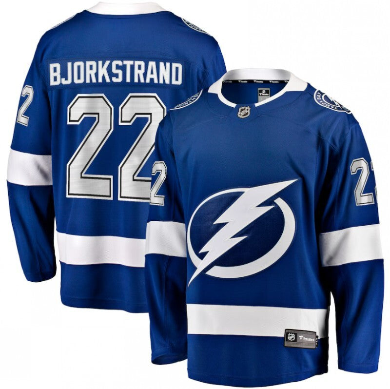 tampa bay lightning #22 oliver bjorkstrand home breakaway jersey - blue