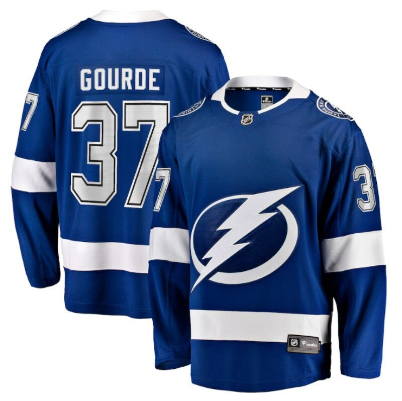 tampa bay lightning yanni gourde home breakaway jersey - blue