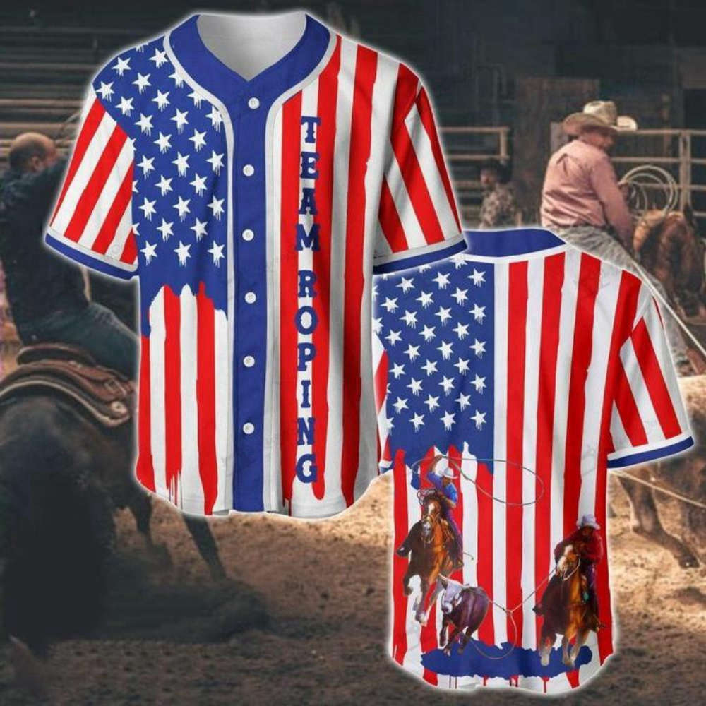 Team Roping U.s Flag Stripes Baseball Jersey