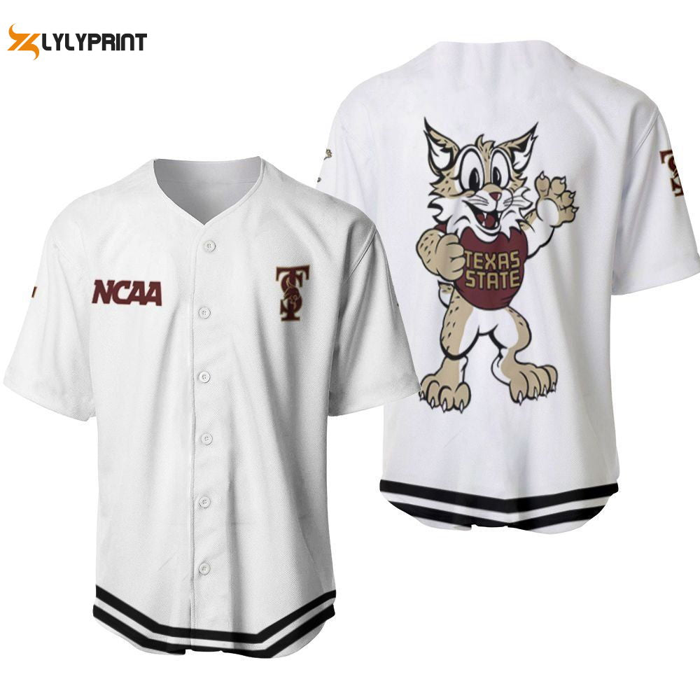 Texas State Bobcats Classic White With Mascot Gift For Texas State Bobcats Fans Baseball Jersey Gifts for Fans... (Image 1)