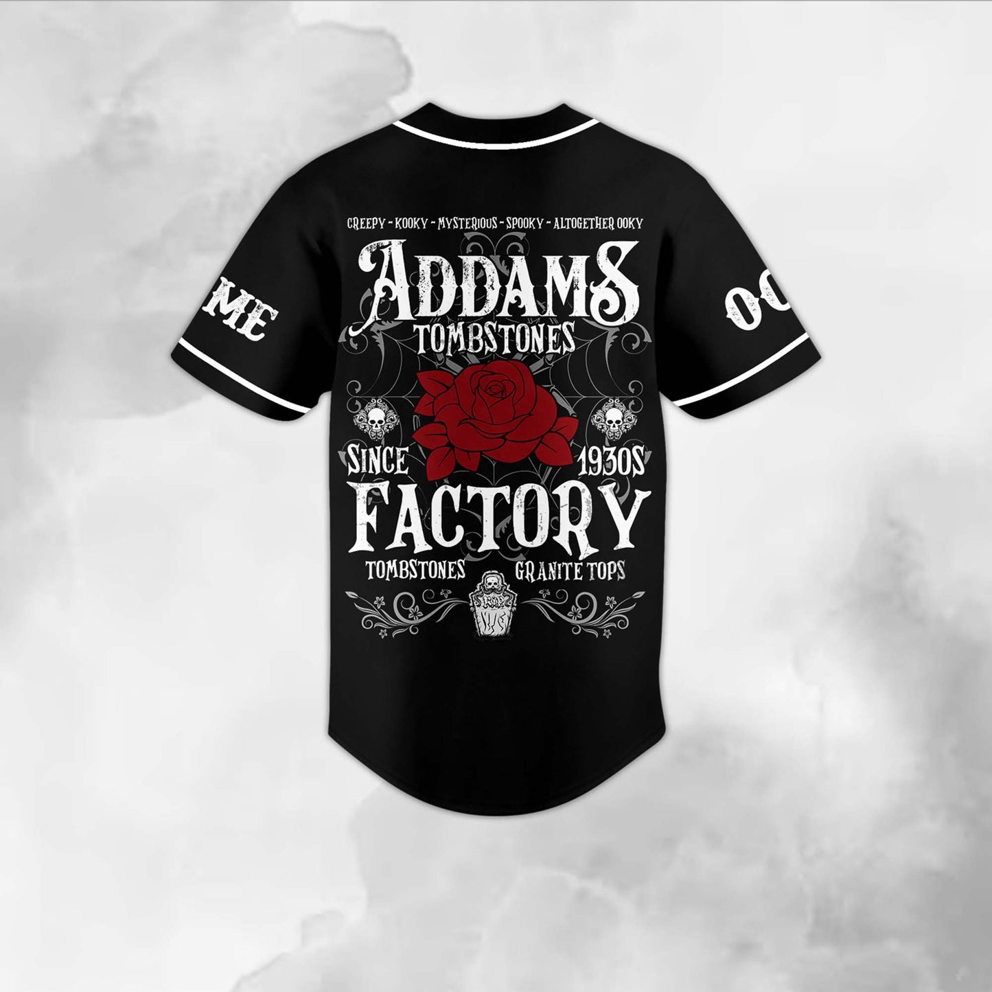 The Addams Family Tombstones Factory Black Custom Baseball Jersey T-Shirts, Hoodie, Sweatshirt | WearSparks.com (Image 2)