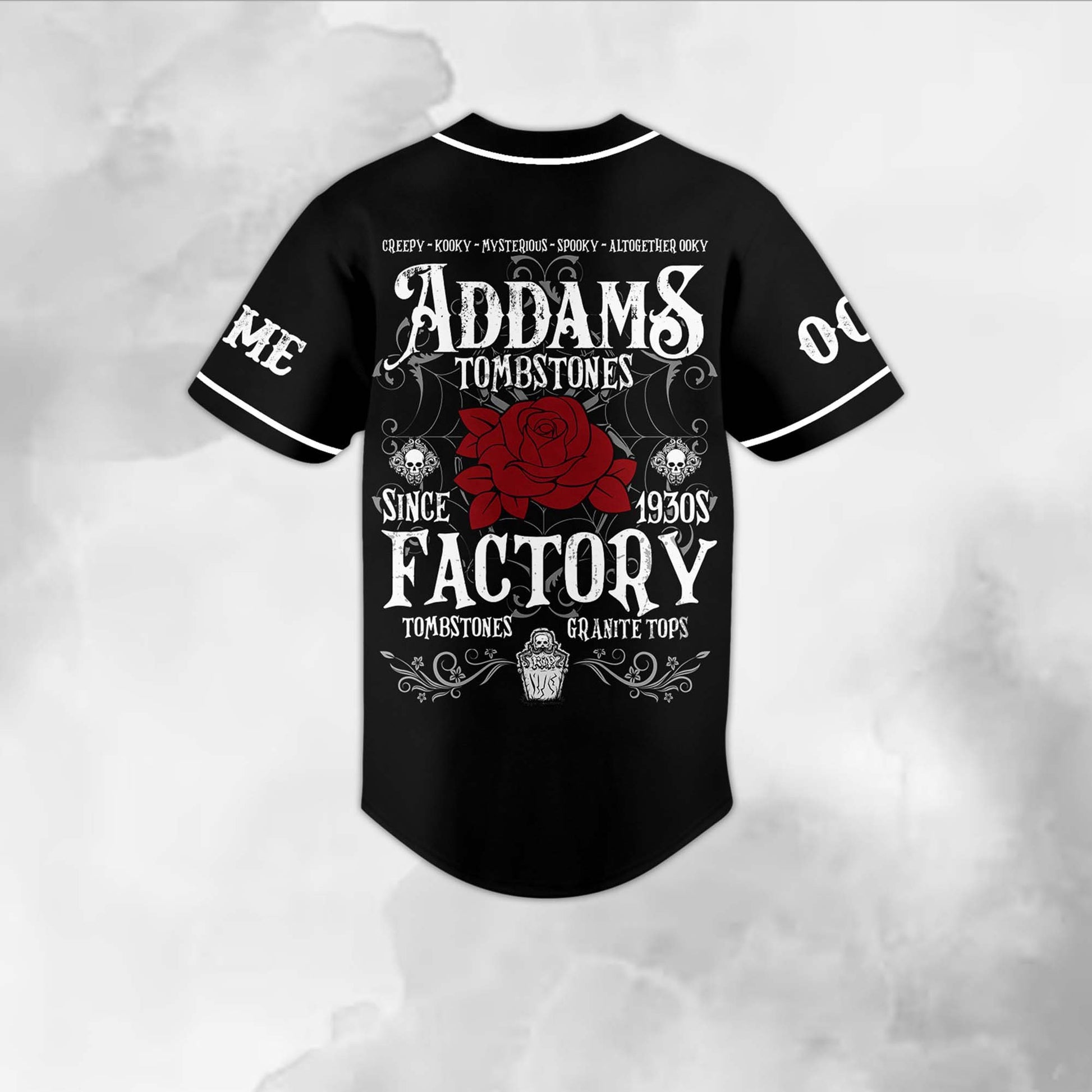 The Addams Family Tombstones Factory Black Custom Baseball Jersey T-Shirts, Hoodie, Sweatshirt | WearSparks.com (Image 2)