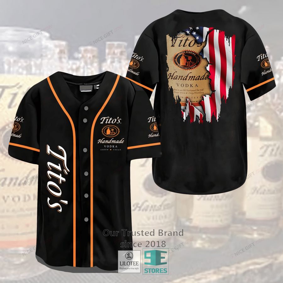 Tito S Handmade Vodka US Flag Black Baseball Jersey