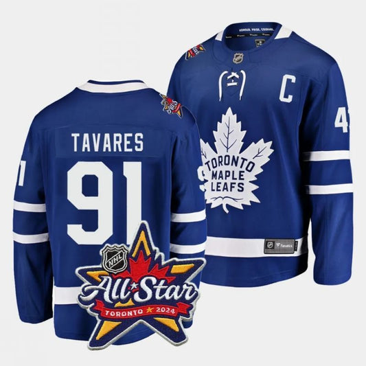toronto maple leafs #91 john tavares 2024 nhl all-star patch royal blue jersey