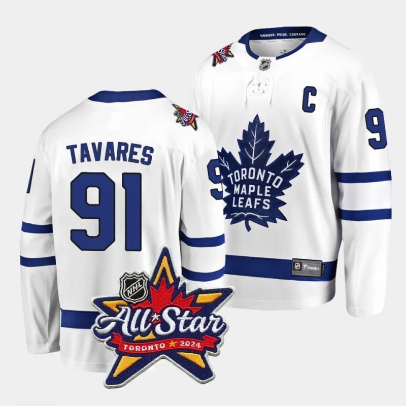 toronto maple leafs #91 john tavares 2024 nhl all-star patch white away jersey