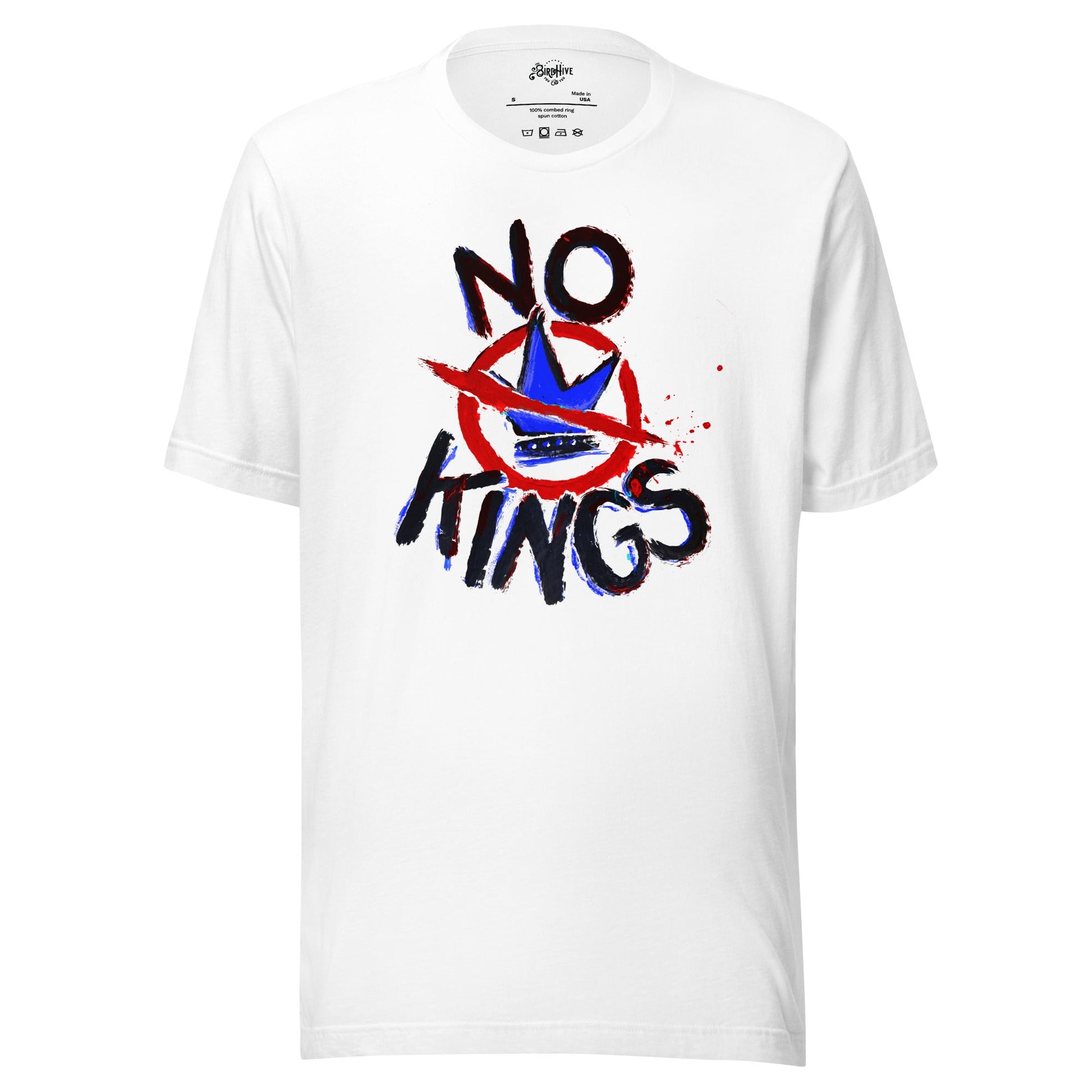 "No Kings" 100%Made in USA- Unisex t-shirt, white Hoodie, Sweatshirt | WearSparks.com (Image 1)