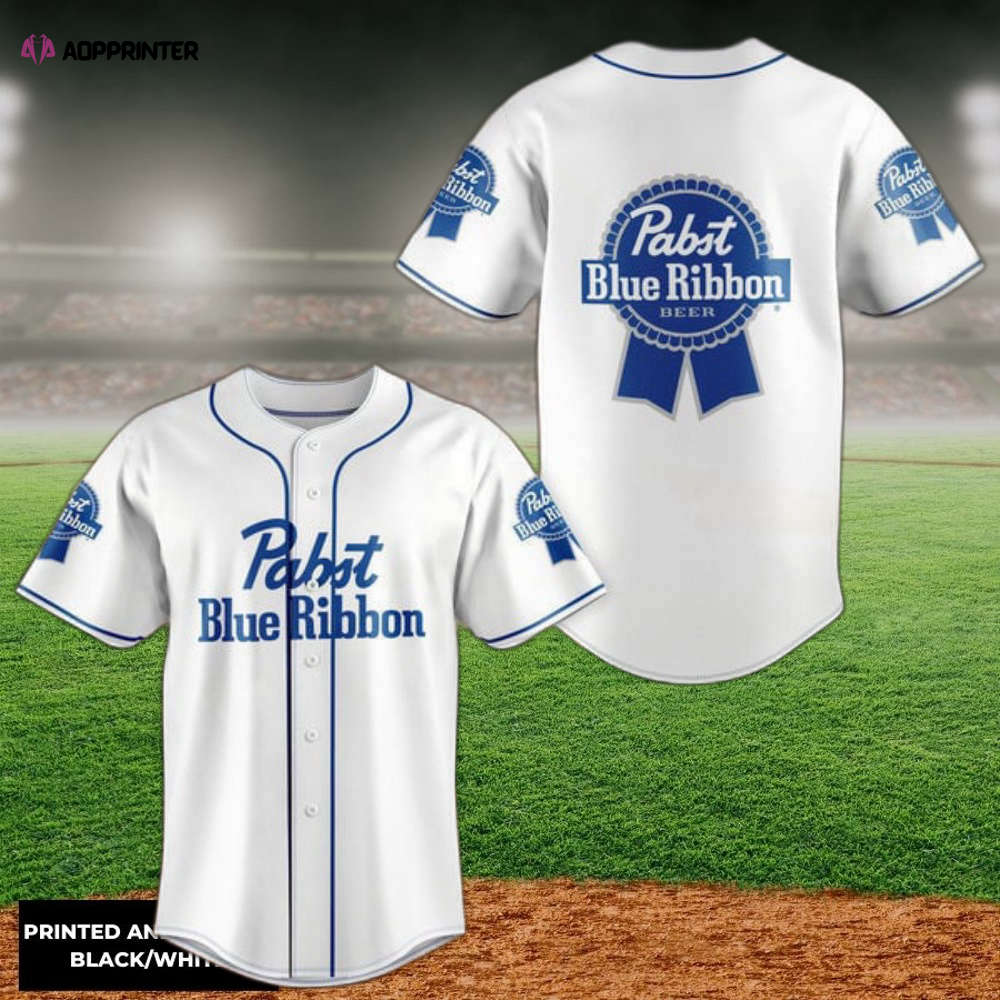 Unisex White Pabst Blue Ribbon Baseball Jersey - Aopprinter T-Shirts, Hoodie, Sweatshirt | WearSparks.com (Image 1)