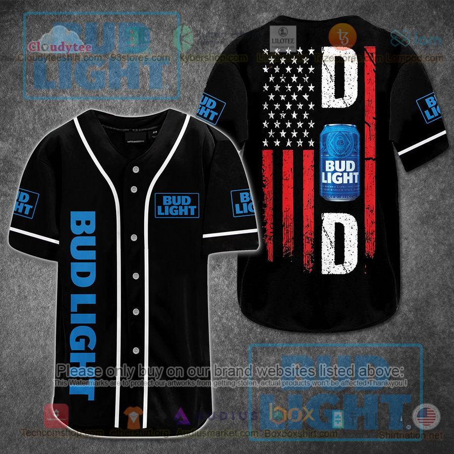 HOT United States Flag Bud Light Can black Baseball Jersey Shirt