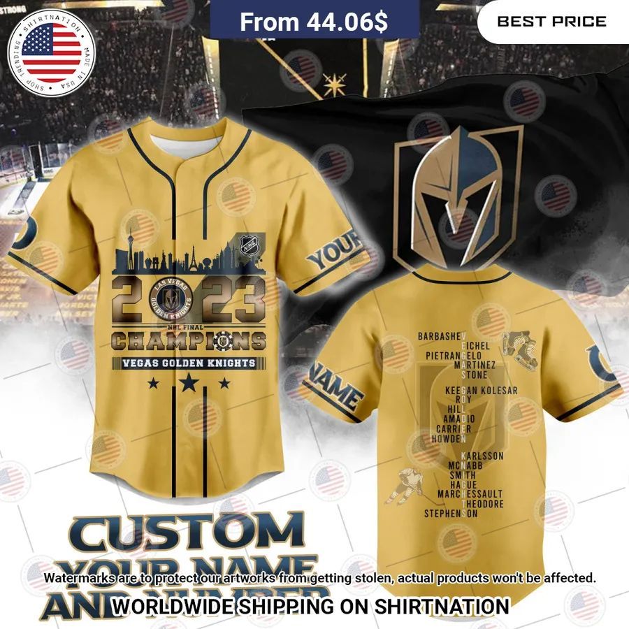 Vegas Golden Knights Stanley Cup Champions 2023 Custom Gold Baseball Jersey