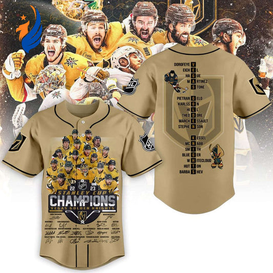 Vegas Golden Knights Stanley Cup Champions 2023 Gold Baseball Jersey Gift for Men Women - Bafud T-Shirts,... (Image 1)