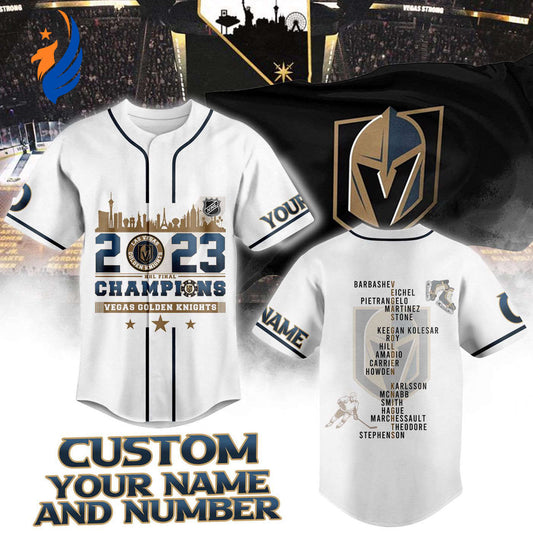 Vegas Golden Knights Stanley Cup Champions 2023 White Baseball Jersey - Bafud T-Shirts, Hoodie, Sweatshirt (Image 1)
