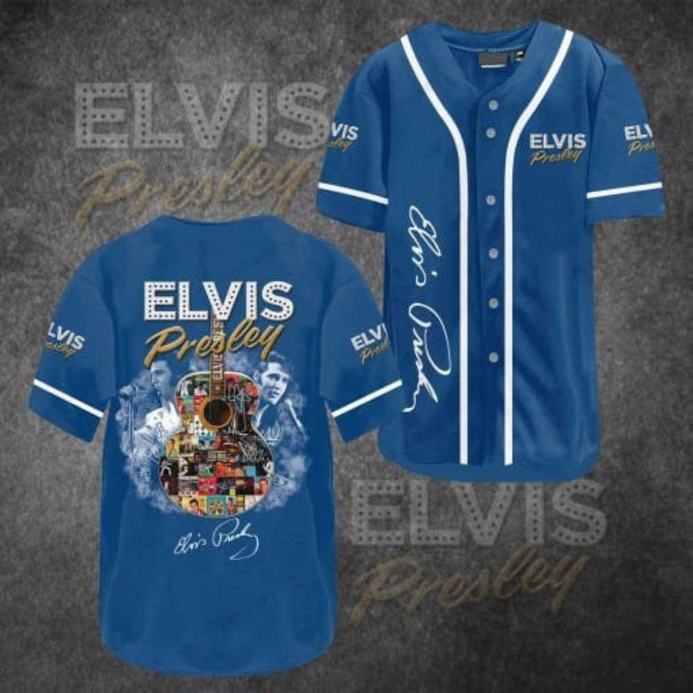 Vintage Elvis Presley Blue Black Baseball Jersey: Rock n Roll Memorabilia