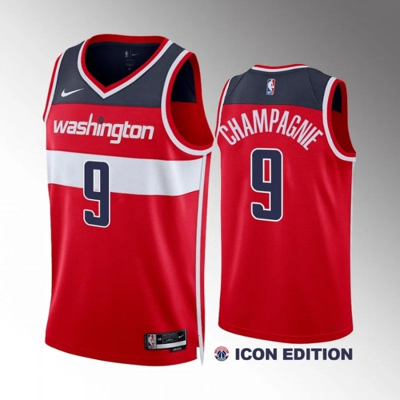 washington wizards #9 justin champagnie icon edition red jersey
