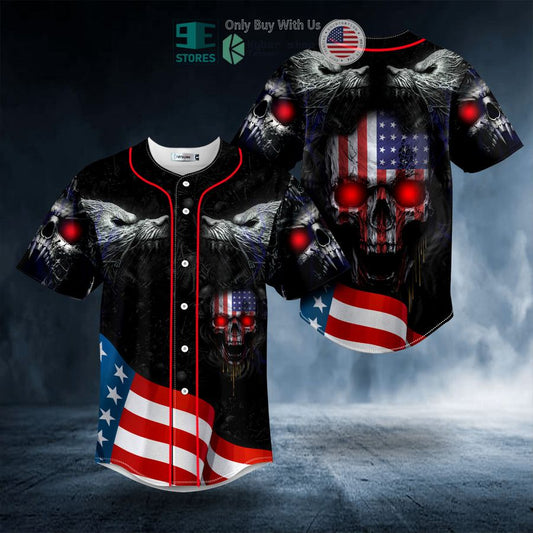 BEST Werewolves U.S Flag Patriotic Skull Baseball Shirt