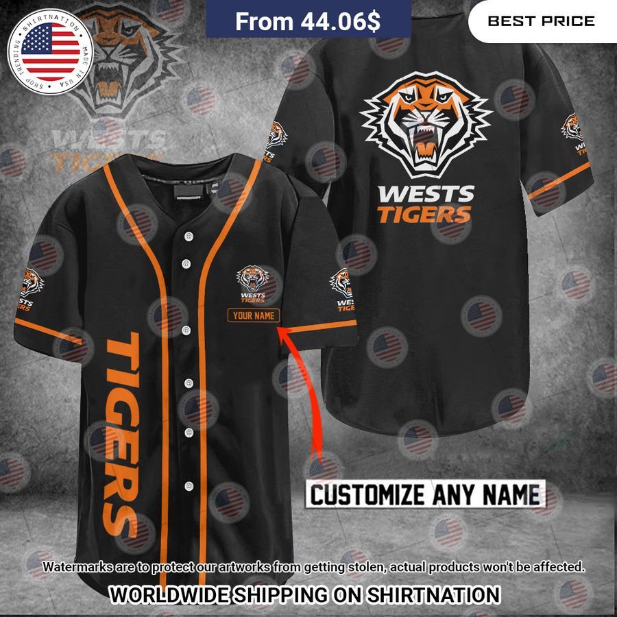 Wests Tigers Custom Name Baseball Jersey