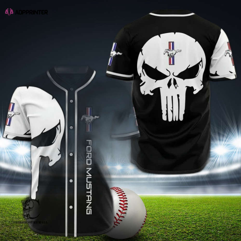 White Black Mustang Skull Baseball Jersey: Edgy Style for Sports Enthusiasts - Aopprinter T-Shirts, Hoodie,... (Image 1)