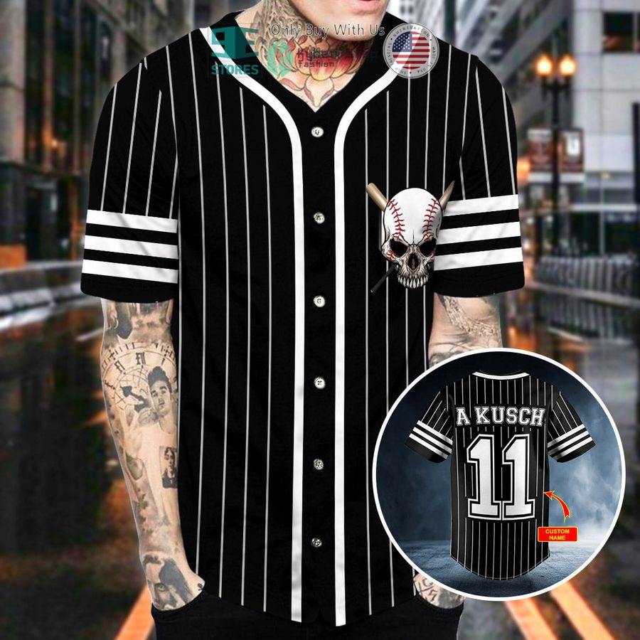 BEST White Black Stripes No 11 Skull Personalized Baseball Shirt