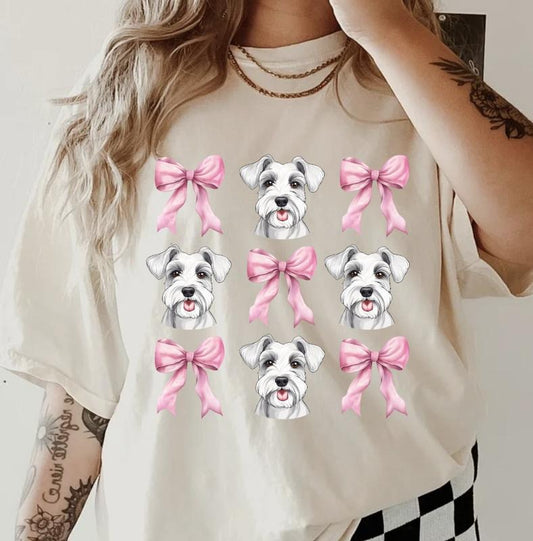 white schnauzer with bow Shirt ~ Unisex Apparel Relaxed Fit Printed In The USA Clothing Womenswear Casual Comfort Cotton...