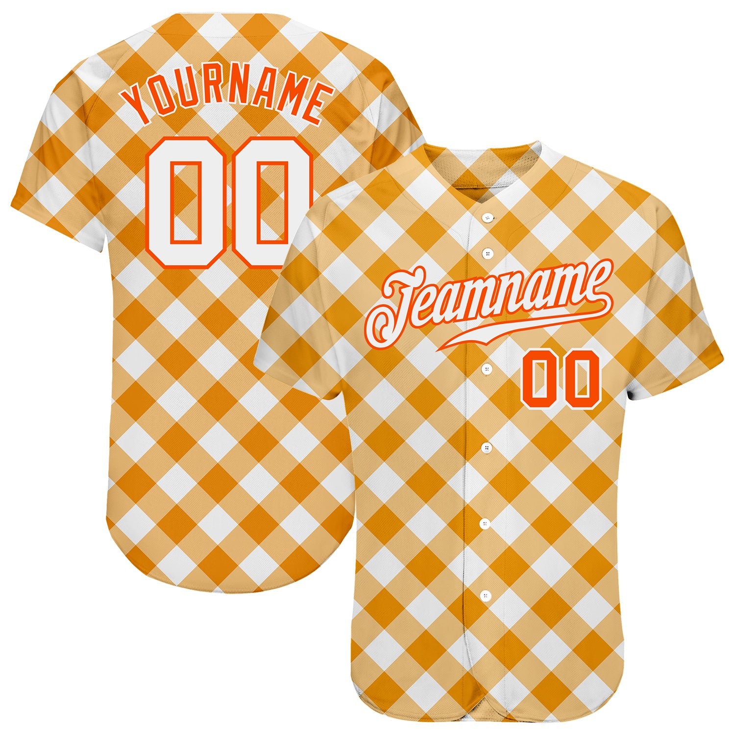 Custom White White-Orange 3D Pattern Design Orange Plaid Authentic Baseball Jersey