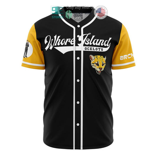 BEST Whore Island Ocelots Archer black yellow Baseball Jersey