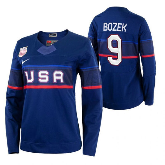 women 2022 beijing winter olympic #9 megan-bozek-usa-women's-hockey-navy-away-jersey