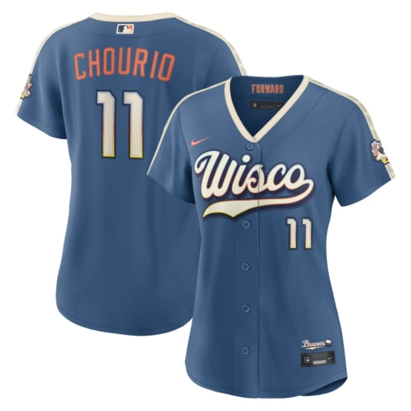 women milwaukee brewers #11 jackson chourio 2026 city connect stadium jersey - mineral blue_conew1