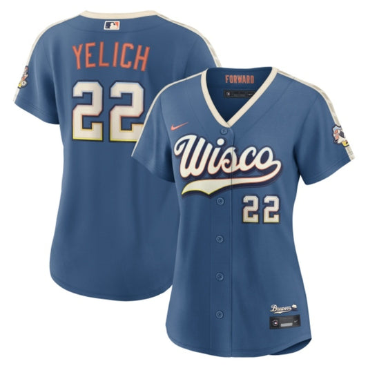 women milwaukee brewers #22 christian yelich 2026 city connect stadium jersey - mineral blue_conew1