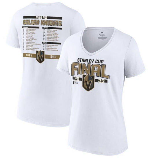 women vegas golden knights white 2023 stanley cup final roster v-neck t-shirt