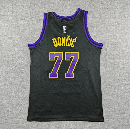 youth los angeles lakers #77 luka dončić Youth 24 Lakers 77 Black City Edition Style 1