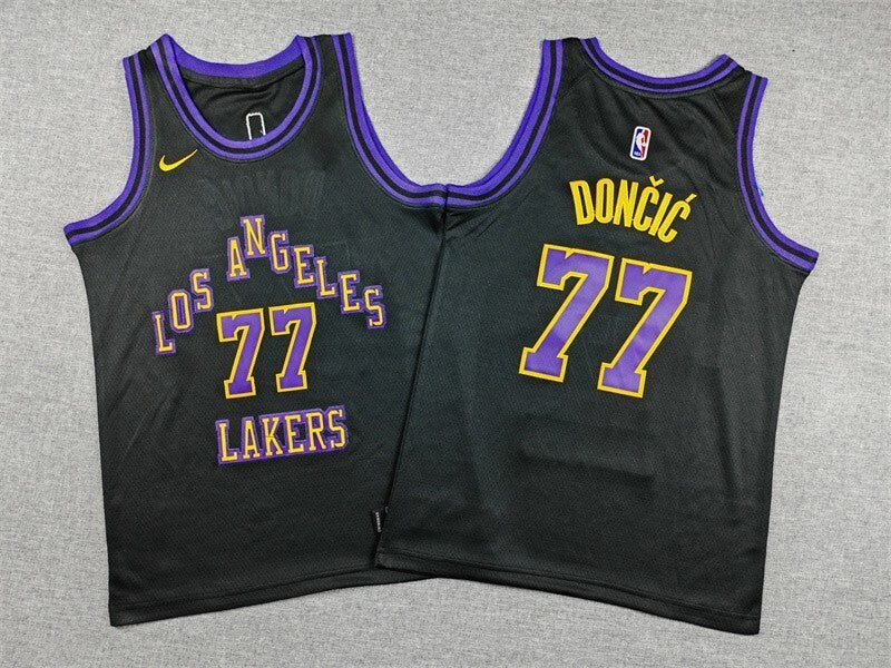 youth los angeles lakers #77 luka dončić Youth 24 Lakers 77 Black City Edition Style 3